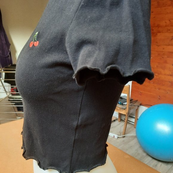 NWOT Black Crop Top w/ Cherry - Picture 2 of 7